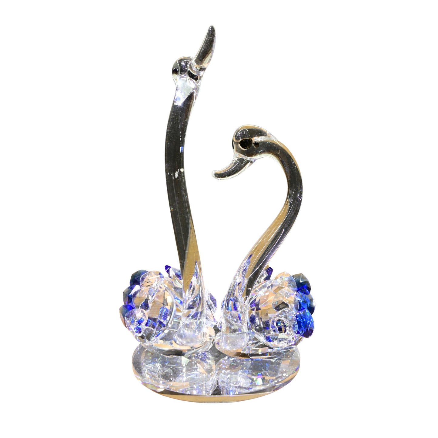 Elegant Crystal Swan Couple Showpiece | Blue & Clear Glass Figurine for Home Decor & Gifting