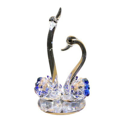 Elegant Crystal Swan Couple Showpiece | Blue & Clear Glass Figurine for Home Decor & Gifting