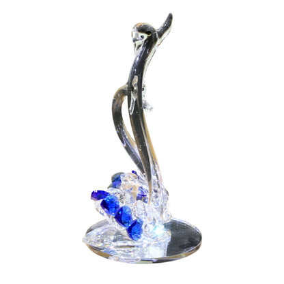 Elegant Crystal Swan Couple Showpiece | Blue & Clear Glass Figurine for Home Decor & Gifting