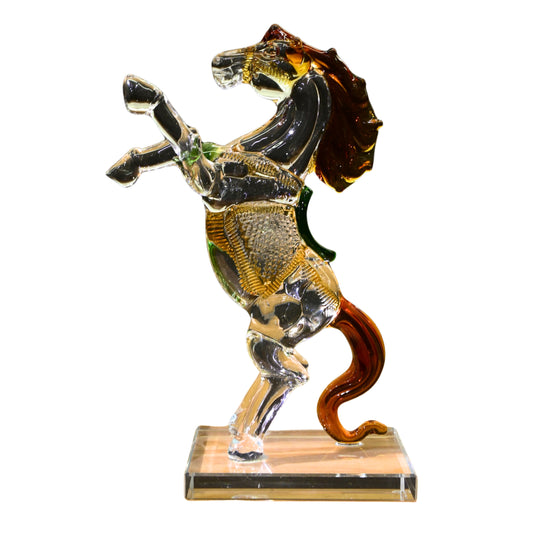 Rearing Crystal Horse Showpiece | Multicolor Glass Figurine for Home Decor & Office Desk