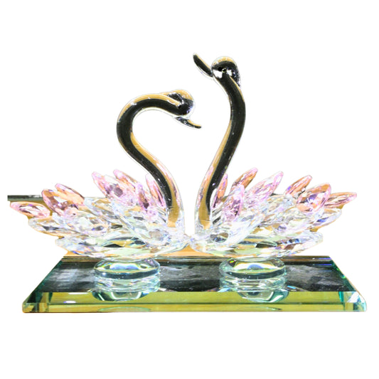 Crystal Swan Couple Showpiece | Romantic Glass Figurine for Love & Home Decor