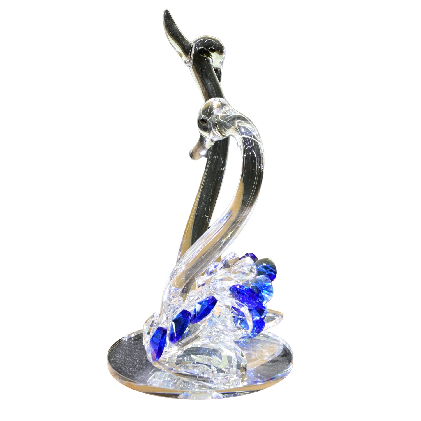 Elegant Crystal Swan Couple Showpiece | Blue & Clear Glass Figurine for Home Decor & Gifting