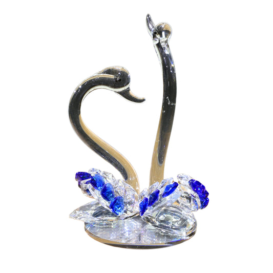 Elegant Crystal Swan Couple Showpiece | Blue & Clear Glass Figurine for Home Decor & Gifting