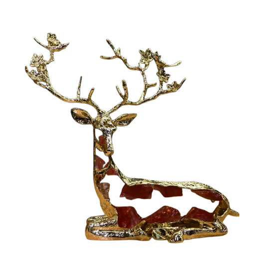 Golden Resting Deer Figurine | Crystal Inlay Home Decor