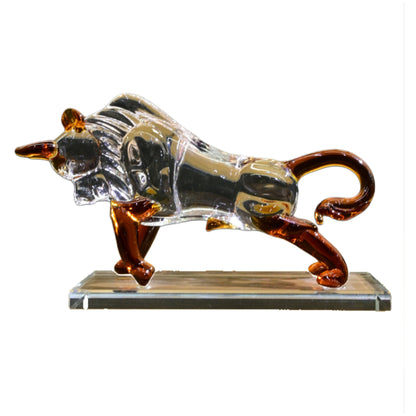 Glass Bull Figurine | Handcrafted Charging Bull Showpiece for Home & Office Decor